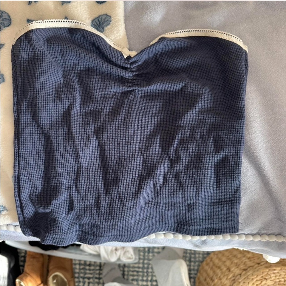 Edikted Navy Tube Top with Cream Trim - Picture 2 of 3